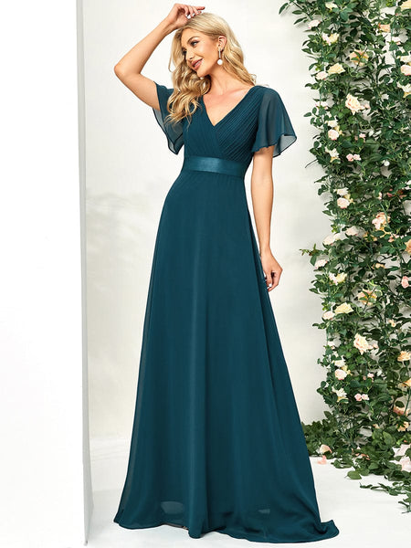 long empire waist bridesmaid dress with short flutter sleeves Empire Waist Floor Length Bridesmaid Dress with Short Flutter Sleeves Koutun Dress