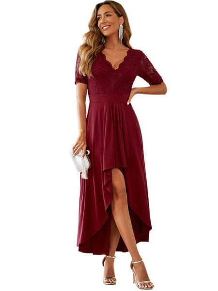 Glimmering V-Neck Asymmetrical Chiffon Midi Dress with practical styling and dependable silhouette control.