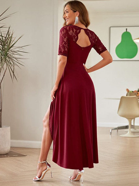Glimmering V-Neck Asymmetrical Chiffon Midi Dress with practical styling and dependable silhouette control.