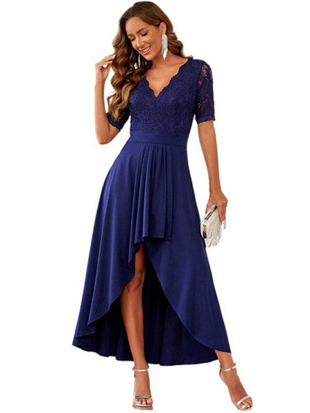 Glimmering V-Neck Asymmetrical Chiffon Midi Dress with practical styling and dependable silhouette control.