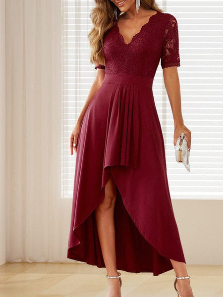 Glimmering V-Neck Asymmetrical Chiffon Midi Dress with practical styling and dependable silhouette control.