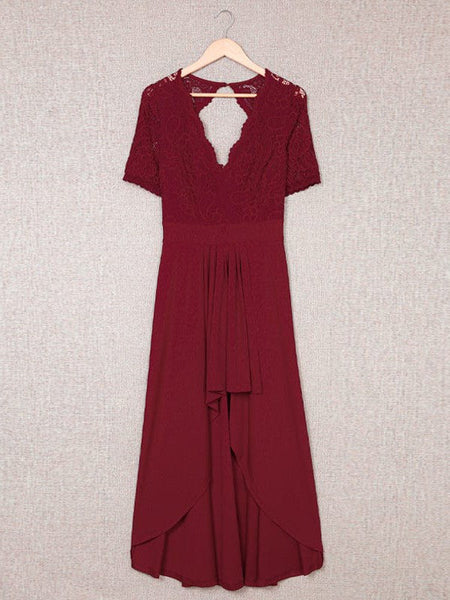 Glimmering V-Neck Asymmetrical Chiffon Midi Dress with practical styling and dependable silhouette control.