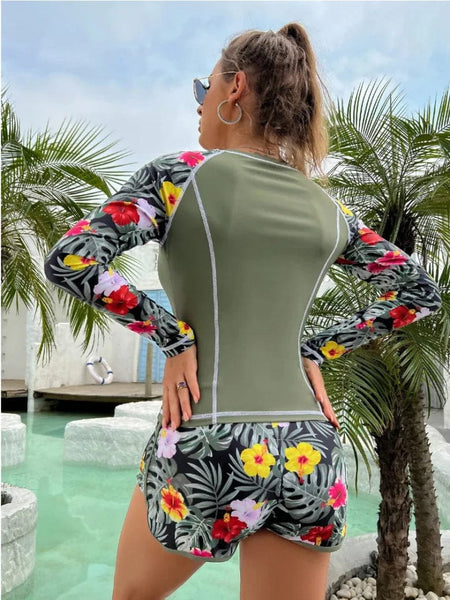 Women's Long Sleeve Rash Guard Swimsuit with Shorts made for easy styling and wardrobe coordination, with premium-like structure and finish.