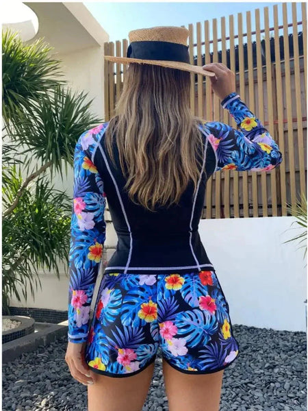 Women's Long Sleeve Rash Guard Swimsuit with Shorts made for easy styling and wardrobe coordination, with premium-like structure and finish.