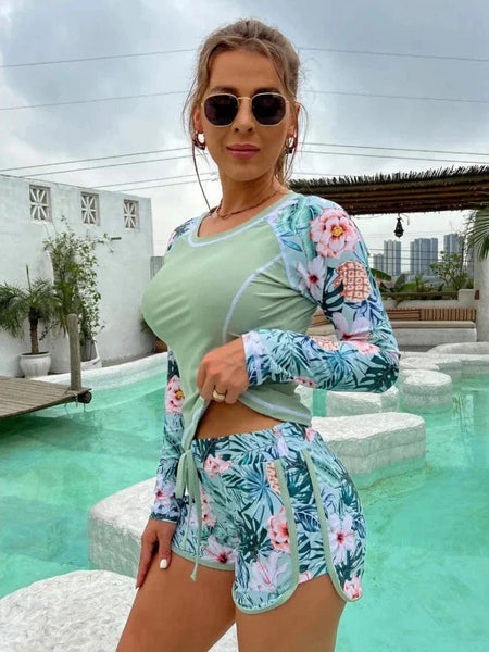 Long Sleeve Surfing Swimsuit  Print Swimwear Women Two Pieces Diving Clothes Bathing Swimming Suit Surfing Summer Wetsuit