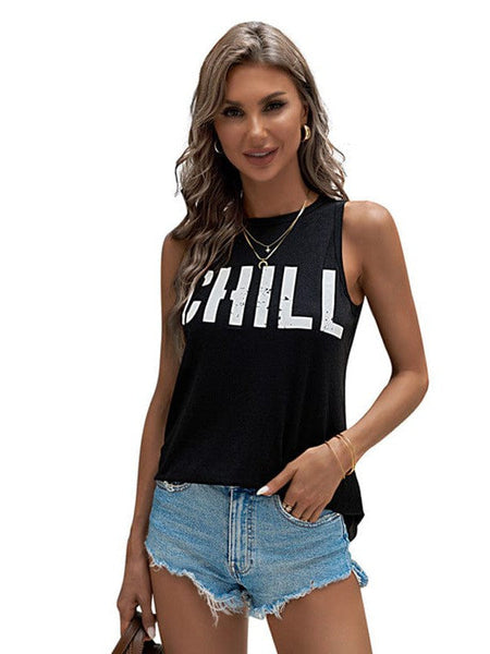 Loose Fit Women'S Slogan Printed Sleeveless Top