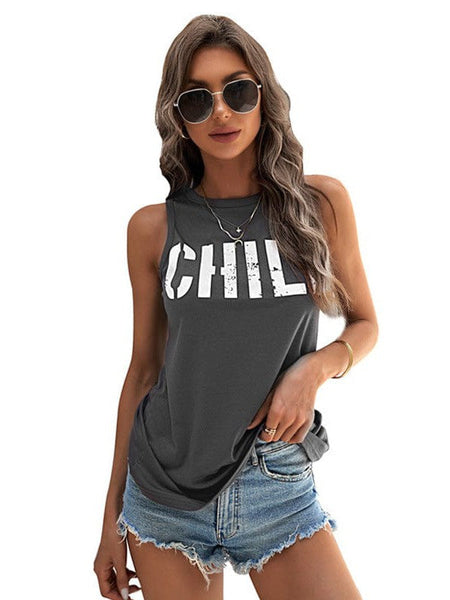 Loose Fit Women'S Slogan Printed Sleeveless Top