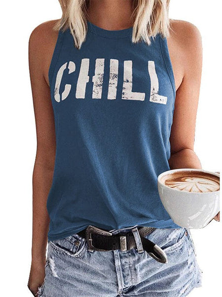Loose Fit Women'S Slogan Printed Sleeveless Top