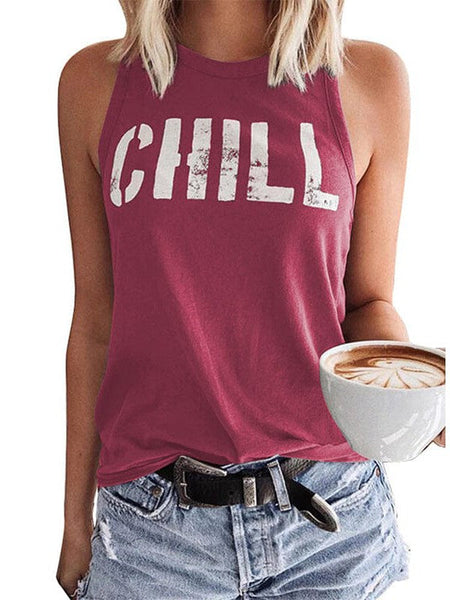 Loose Fit Women'S Slogan Printed Sleeveless Top