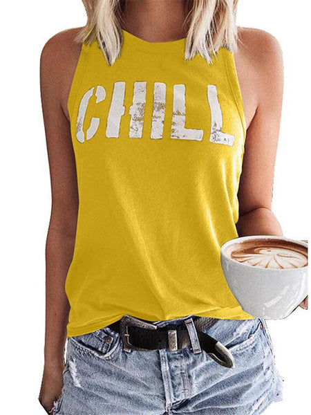 Loose Fit Women'S Slogan Printed Sleeveless Top