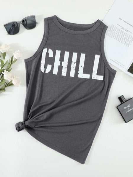 Loose Fit Women'S Slogan Printed Sleeveless Top