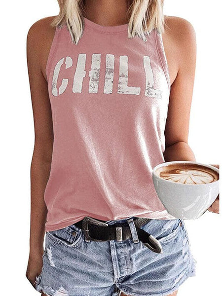 Loose Fit Women'S Slogan Printed Sleeveless Top