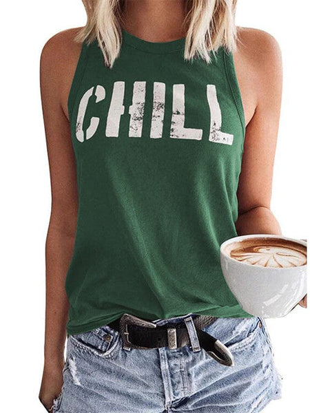 Loose Fit Women'S Slogan Printed Sleeveless Top