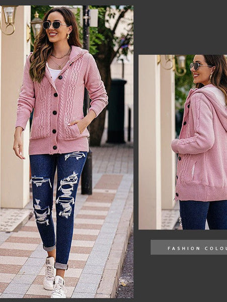 Loose Fleece Hooded Sweater Coat For Women With Wool Blend Fabric