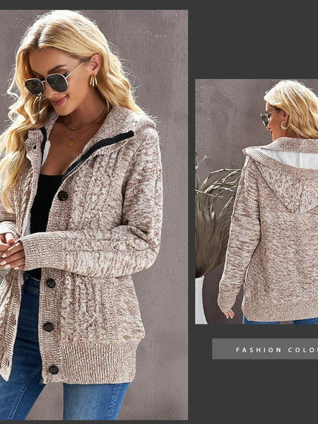 Loose Fleece Hooded Sweater Coat For Women With Wool Blend Fabric