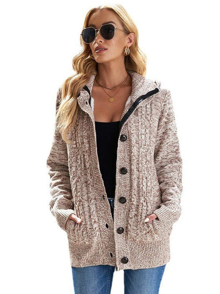 Loose Fleece Hooded Sweater Coat For Women With Wool Blend Fabric