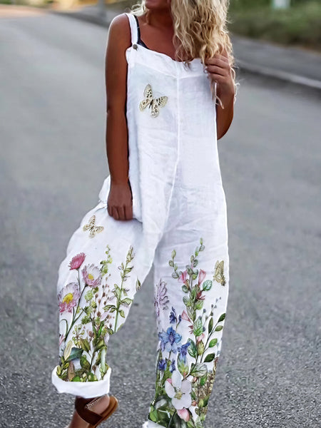 Loose Floral Sleeveless Wide-Leg Jumpsuit