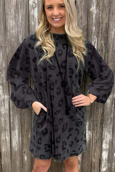 Loose Leopard Print Crew Neck Short Sleeve Dress
