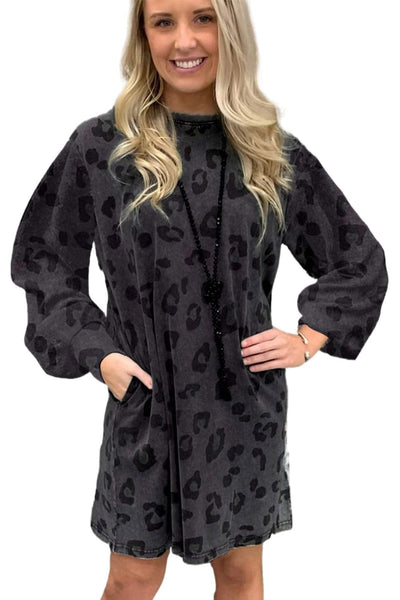 Loose Leopard Print Crew Neck Short Sleeve Dress