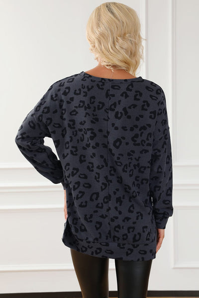 Loose Leopard Print Crew Neck Short Sleeve Dress