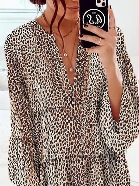 Tiered Ruffle Mini Dress with V-Neckline
