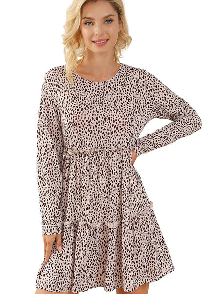 Tiered Ruffle Mini Dress with V-Neckline