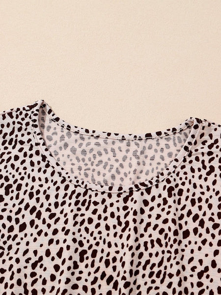 Loose Leopard Print V-neck Dress - Drop Shoulder- A-Line - Closed - Cape - Paneled