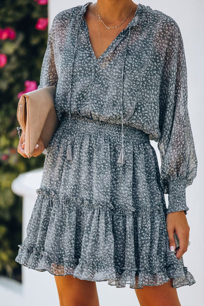 Tiered Ruffle Mini Dress with V-Neckline