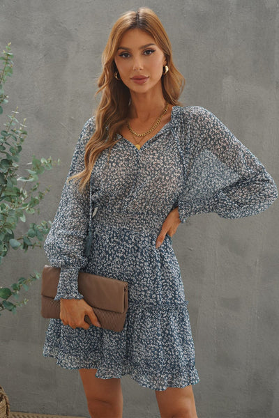 Tiered Ruffle Mini Dress with V-Neckline