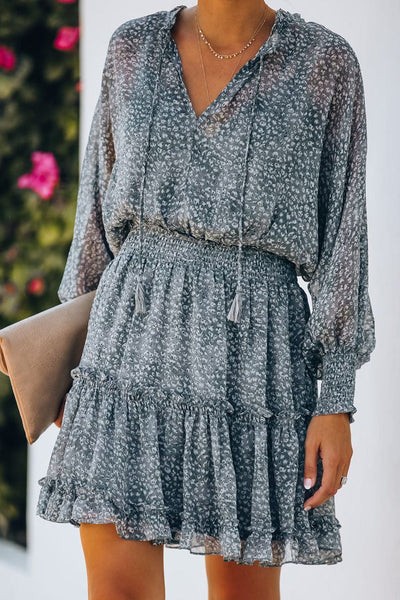 Tiered Ruffle Mini Dress with V-Neckline