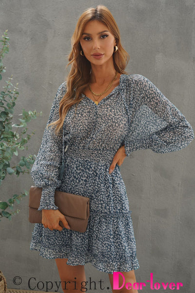 Tiered Ruffle Mini Dress with V-Neckline