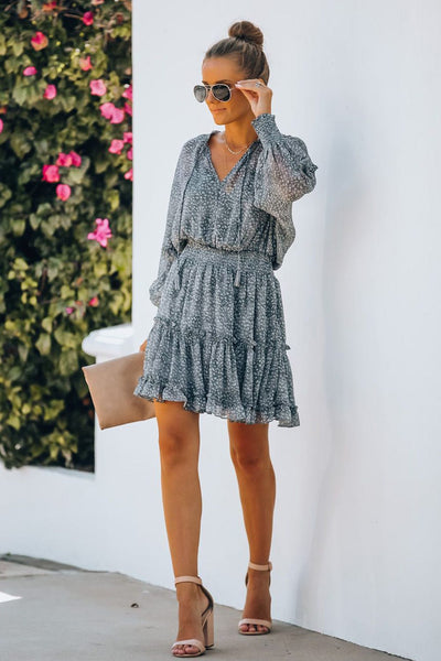 Tiered Ruffle Mini Dress with V-Neckline