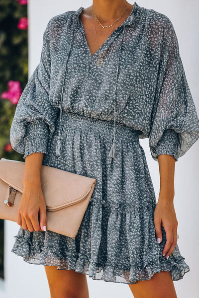 Tiered Ruffle Mini Dress with V-Neckline