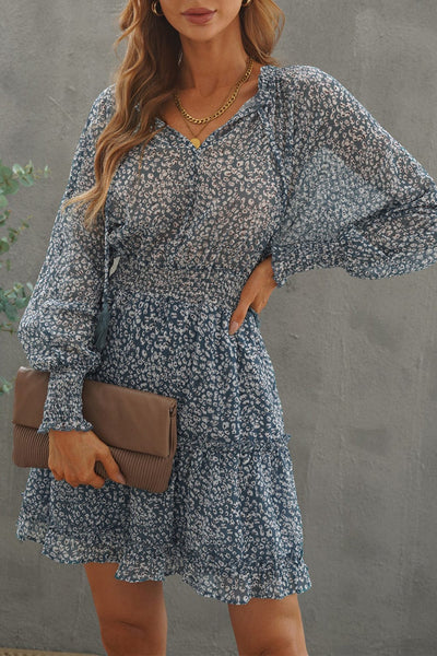 Tiered Ruffle Mini Dress with V-Neckline