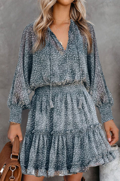 Tiered Ruffle Mini Dress with V-Neckline