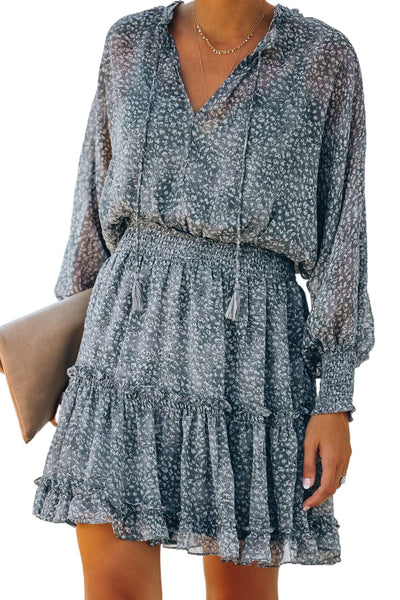 Tiered Ruffle Mini Dress with V-Neckline