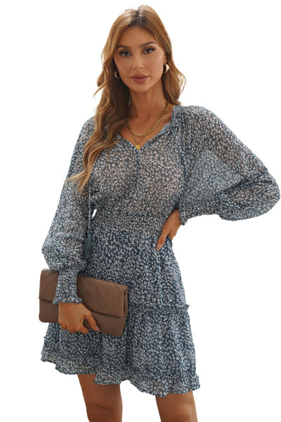 Tiered Ruffle Mini Dress with V-Neckline