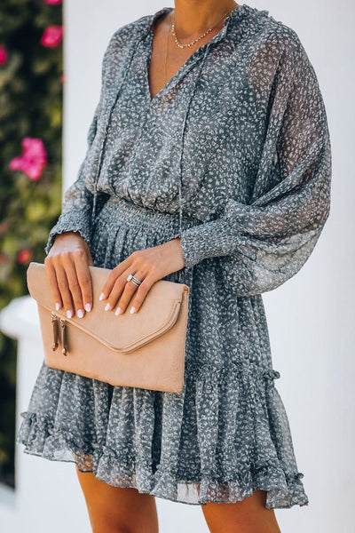 Tiered Ruffle Mini Dress with V-Neckline