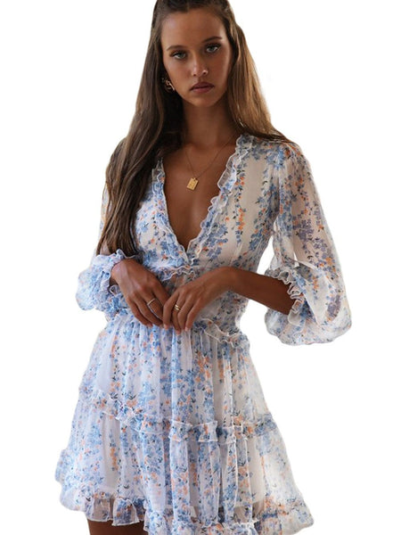 Loose Leopard Print V-neck Dress - Drop Shoulder- A-Line - Closed - Cape - Paneled