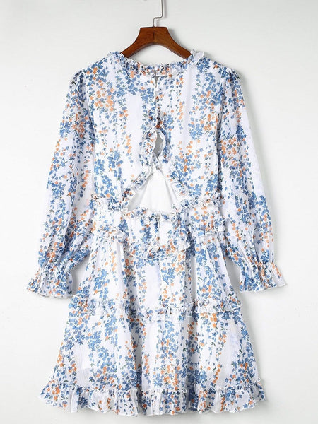 Tiered Ruffle Mini Dress with V-Neckline