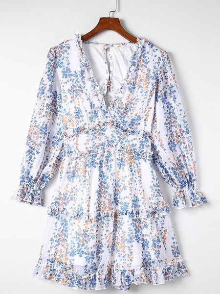 Tiered Ruffle Mini Dress with V-Neckline