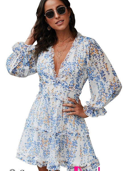 Loose Leopard Print V-neck Dress - Drop Shoulder- A-Line - Closed - Cape - Paneled