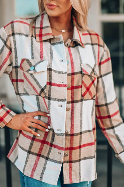 Loose Plaid Flannel Wool Lapel Coat