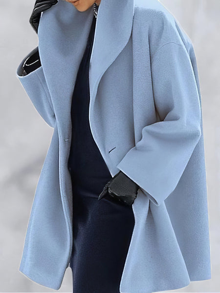 Women's Loose Solid Button Hooded Woolen Coat
