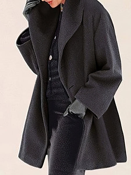 Women's Loose Solid Button Hooded Woolen Coat