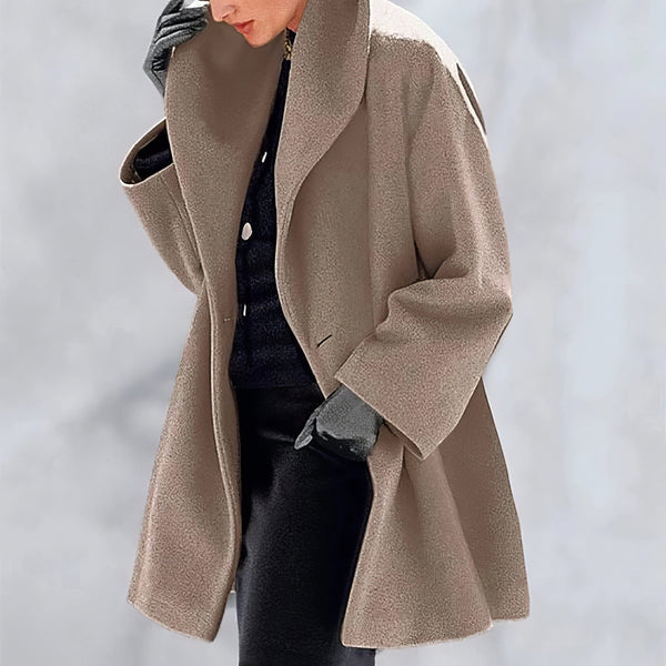Women's Loose Solid Button Hooded Woolen Coat