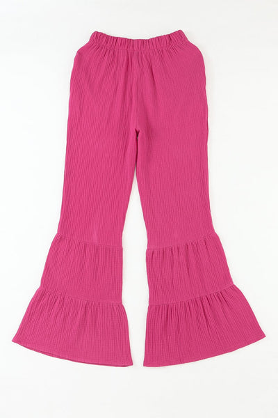 Loose Solid Elastic Waist Plus Size Wide Leg Pants