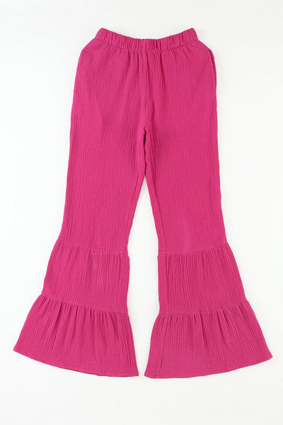 Loose Solid Elastic Waist Plus Size Wide Leg Pants