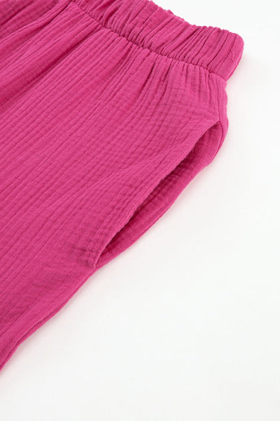 Loose Solid Elastic Waist Plus Size Wide Leg Pants