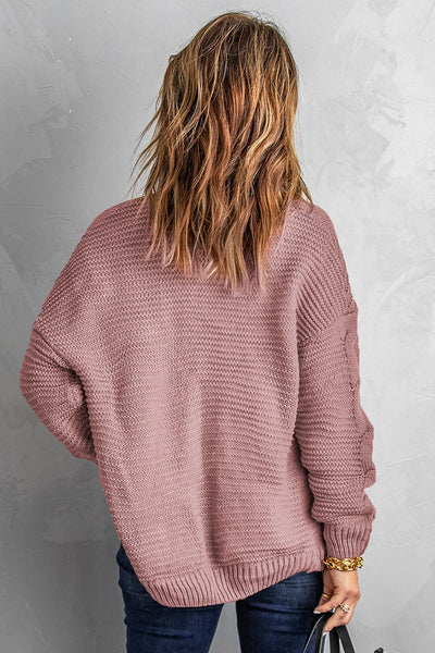 Loose Solid Twist Knit Casual Cardigan